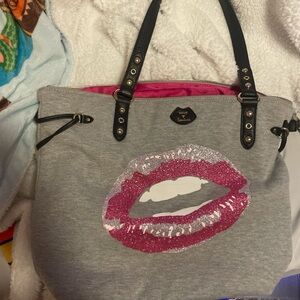 Juicy Couture Pink Glitter Lip Gray Tote